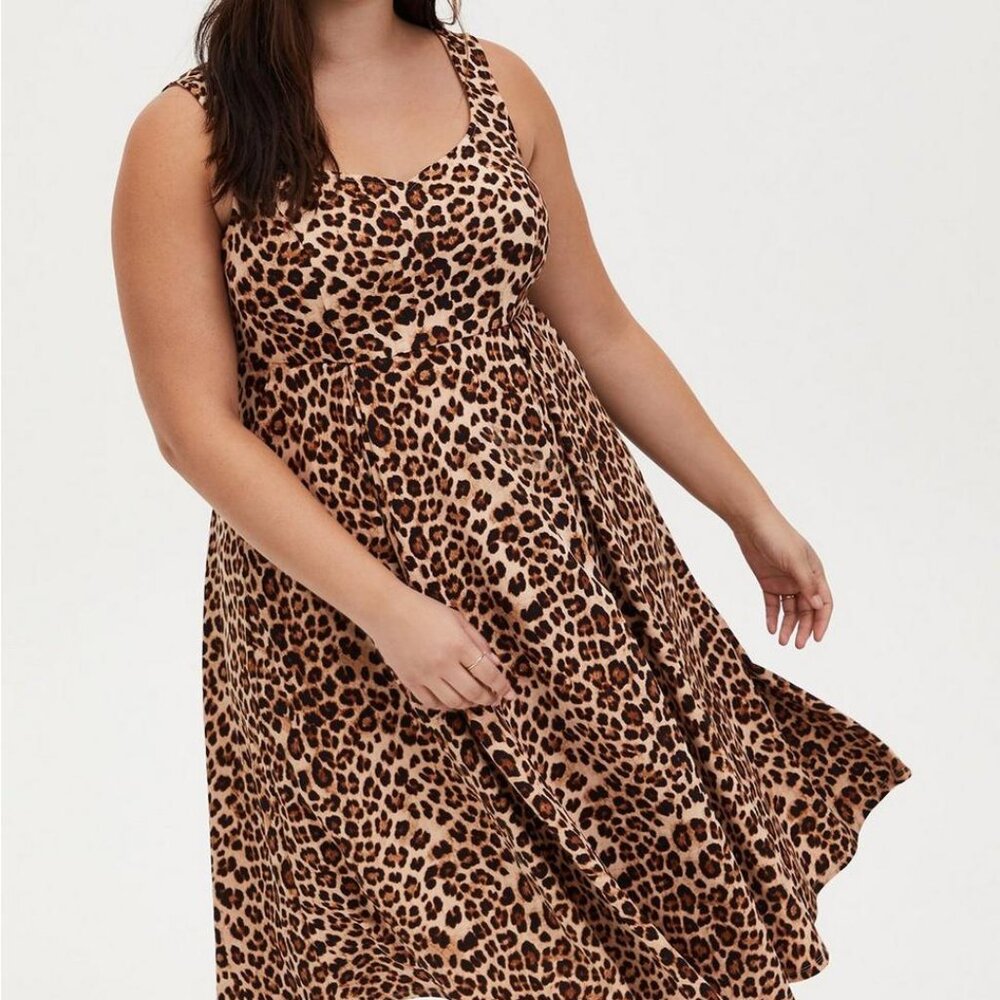 Torrid Leopard Sweetheart Skater Pockets Sleeveless Midi Dress Plus Size 3X